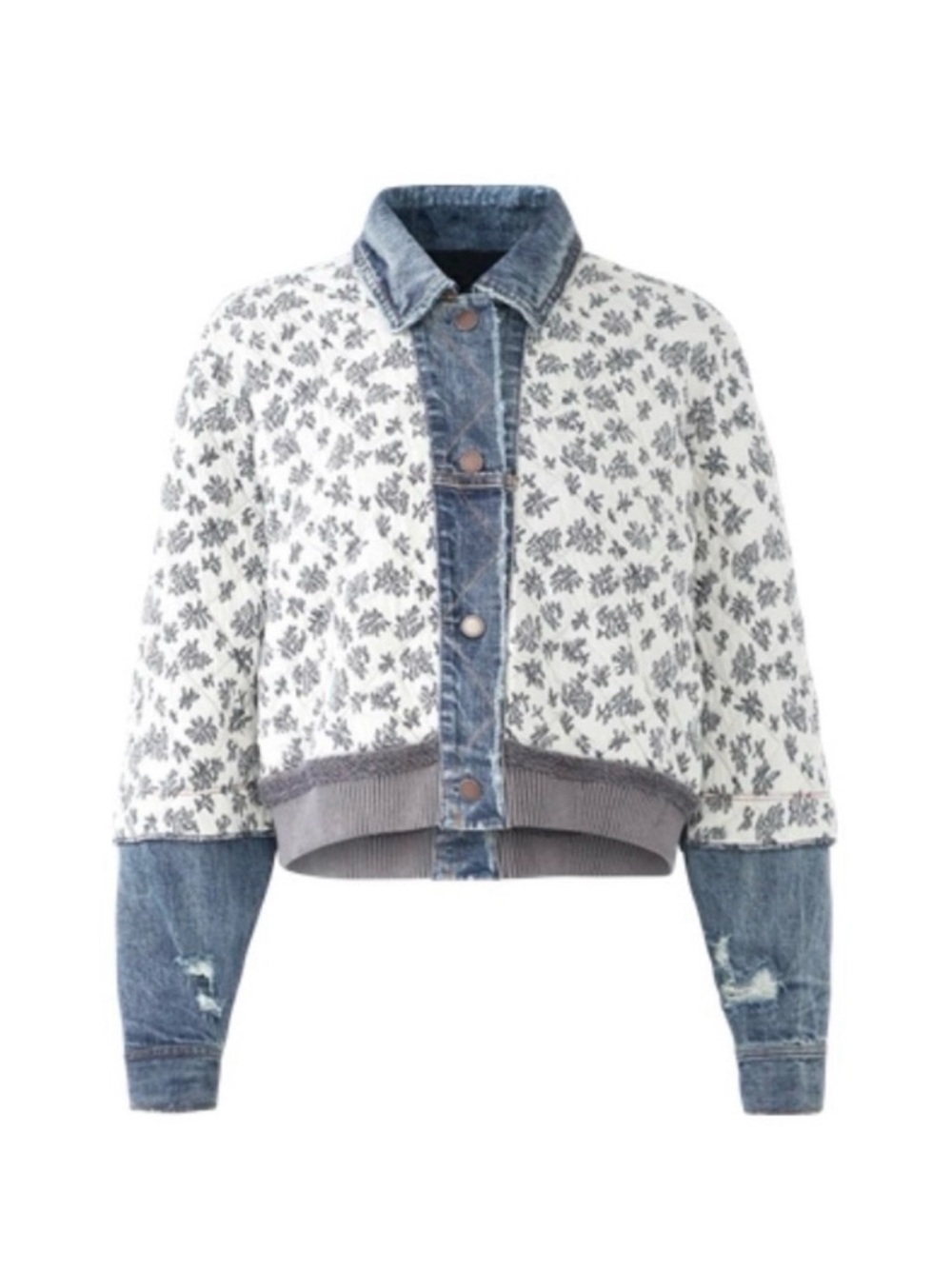 Free People Ditsy Floral Knit and Blue Denim Cropped Jacket